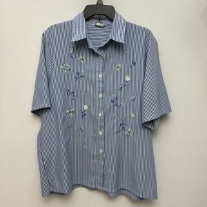 Vintage BonWorth Women's Top/Pants‎ Set, Blue/White Striped Seersucker, Medium